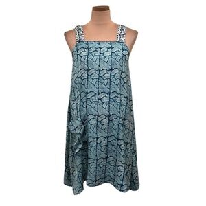 Anthropologie TINY Palms Mini Dress Size Small Teal Blue Cream Ikat